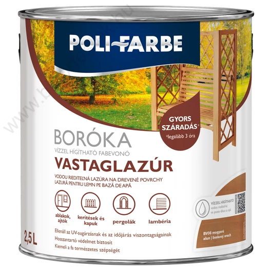 Polifarbe Boróka  vizes bázisú lazúrfesték  mogyoró 2,5 l 