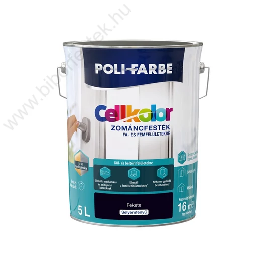 Poli-Farbe Cellkolor fekete 5l selyemfényű Zománcfesték