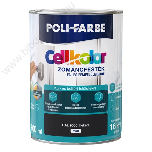 Poli-Farbe Cellkolor Fekete RAL 9005 0,8l  matt Zománcfesték