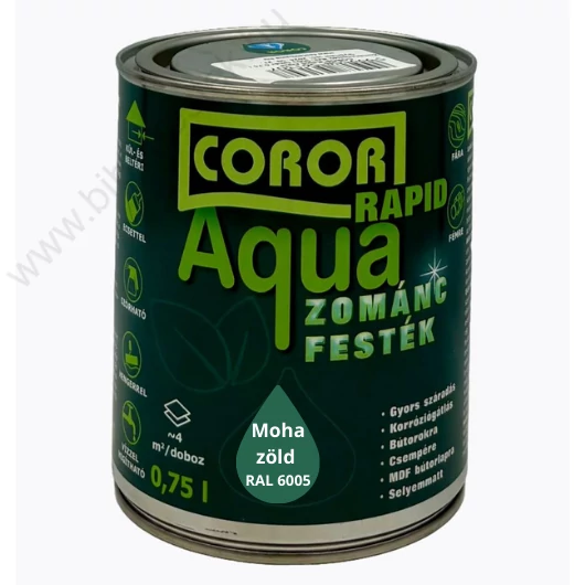 Coror Rapid Aqua VÍZBÁZISÚ Zománcfesték Mohazöld RAL 6005 0,75l