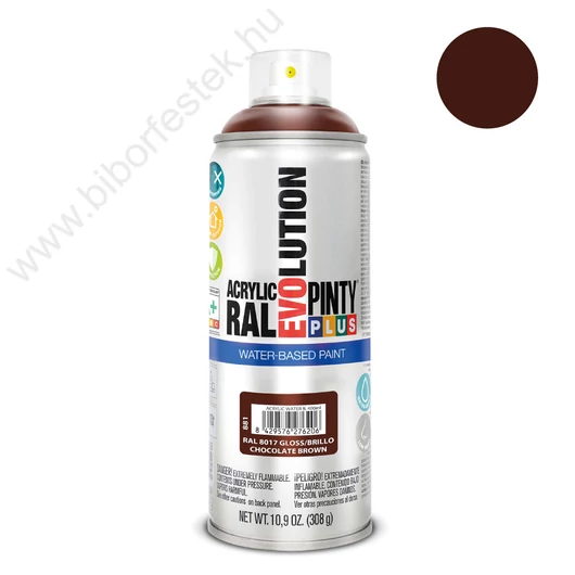 Pinty Plus Evolution Chocolate Brown vizes bázisú akril festék spray fényes 400ml RAL 8017
