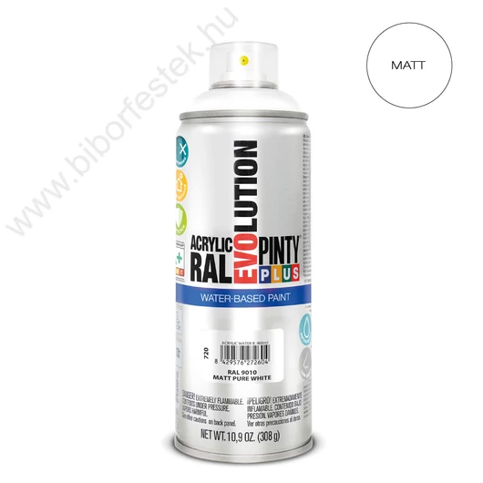Pinty Plus Evolution Pure White vizes bázisú akril festék spray matt 400ml RAL 9010