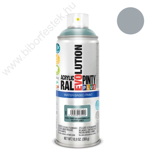 Pinty Plus Evolution Silver Grey vizes bázisú akril festék spray fényes 400ml RAL 7001