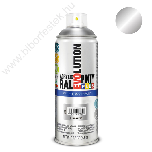 Pinty Plus Evolution Ezüst vizes bázisú akril festék spray 400ml P150