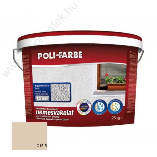 Poli-Farbe diszperziós homlokzati nemesvakolat kapart 1,5 mm 25 kg C15-B