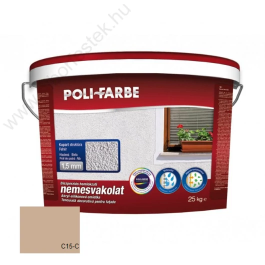 Poli-Farbe diszperziós homlokzati nemesvakolat kapart 1,5 mm 25 kg C15-C