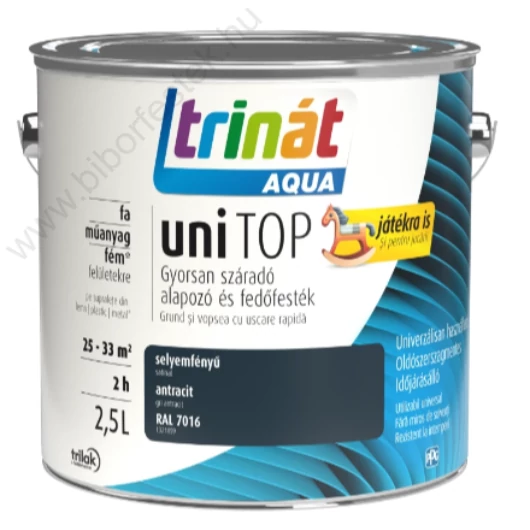 Trinát Aqua uniTop Selyemfényű, gyorsan száradó alapozó és fedőfesték antracit szürke RAL 7016 2,5l