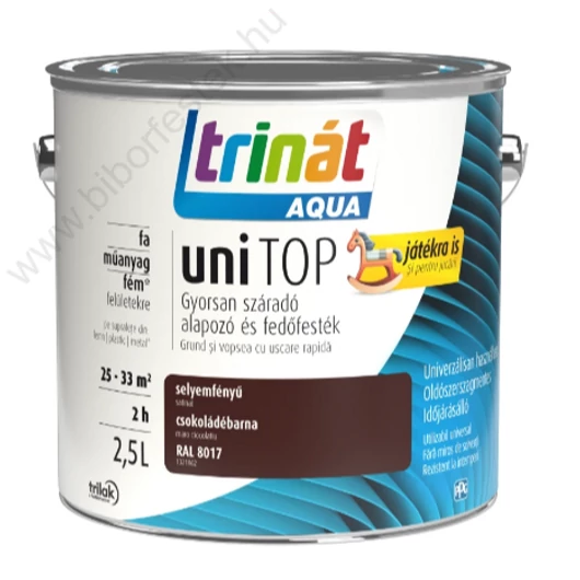 Trinát Aqua uniTop Selyemfényű, gyorsan száradó alapozó és fedőfesték csokoládébarna RAL 8017 2,5l
