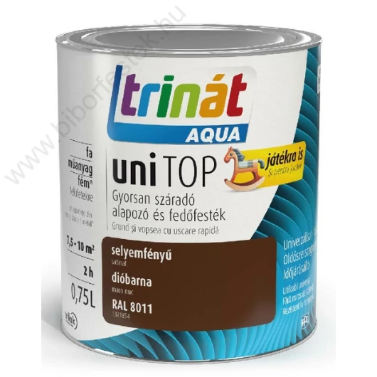 Trinát Aqua uniTop Selyemfényű, gyorsan száradó alapozó és fedőfesték dióbarna RAL 8011 0,75l