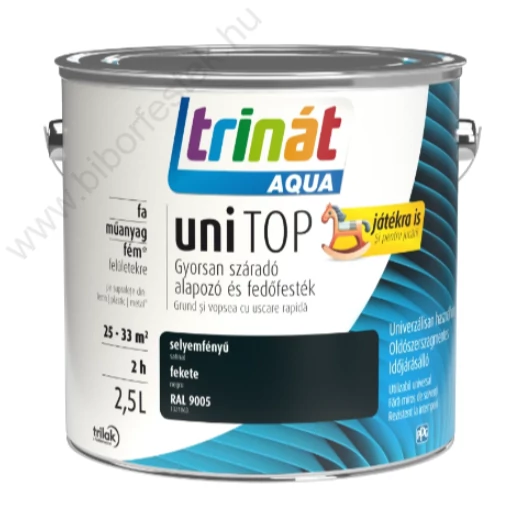 Trinát Aqua uniTop Selyemfényű, gyorsan száradó alapozó és fedőfesték fekete RAL 9005 2,5l