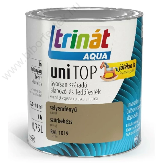 Trinát Aqua uniTop Selyemfényű, gyorsan száradó alapozó és fedőfesték szürkebézs RAL 1019 0,75l