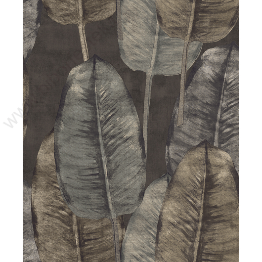 Levélmintás faszén színű vlies tapéta Tahiti TA25084