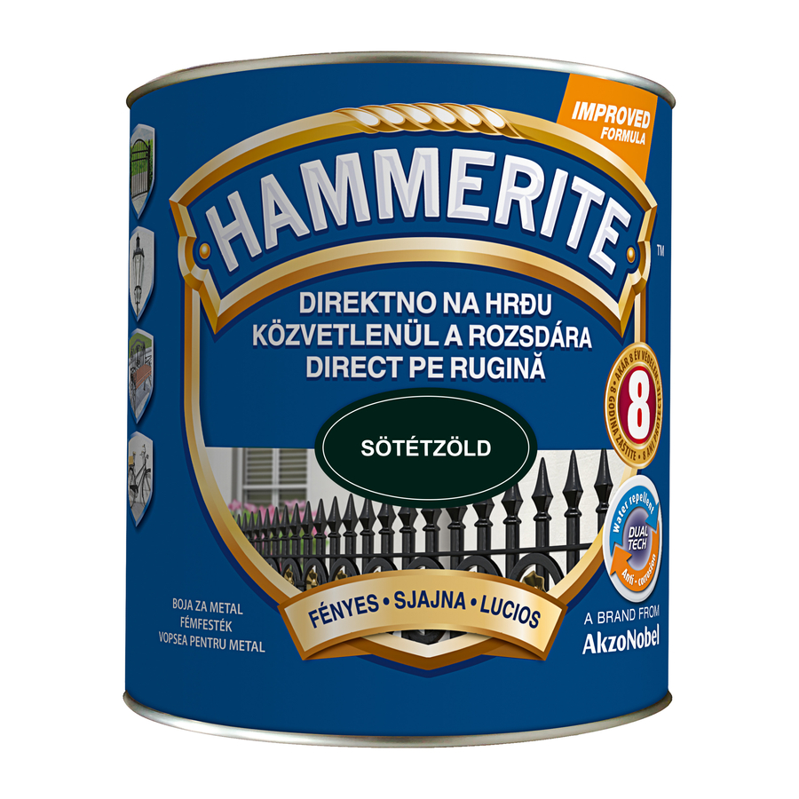 Hammerite közvetlenül rozsdára festék sötétzöld fényes  2,5 l