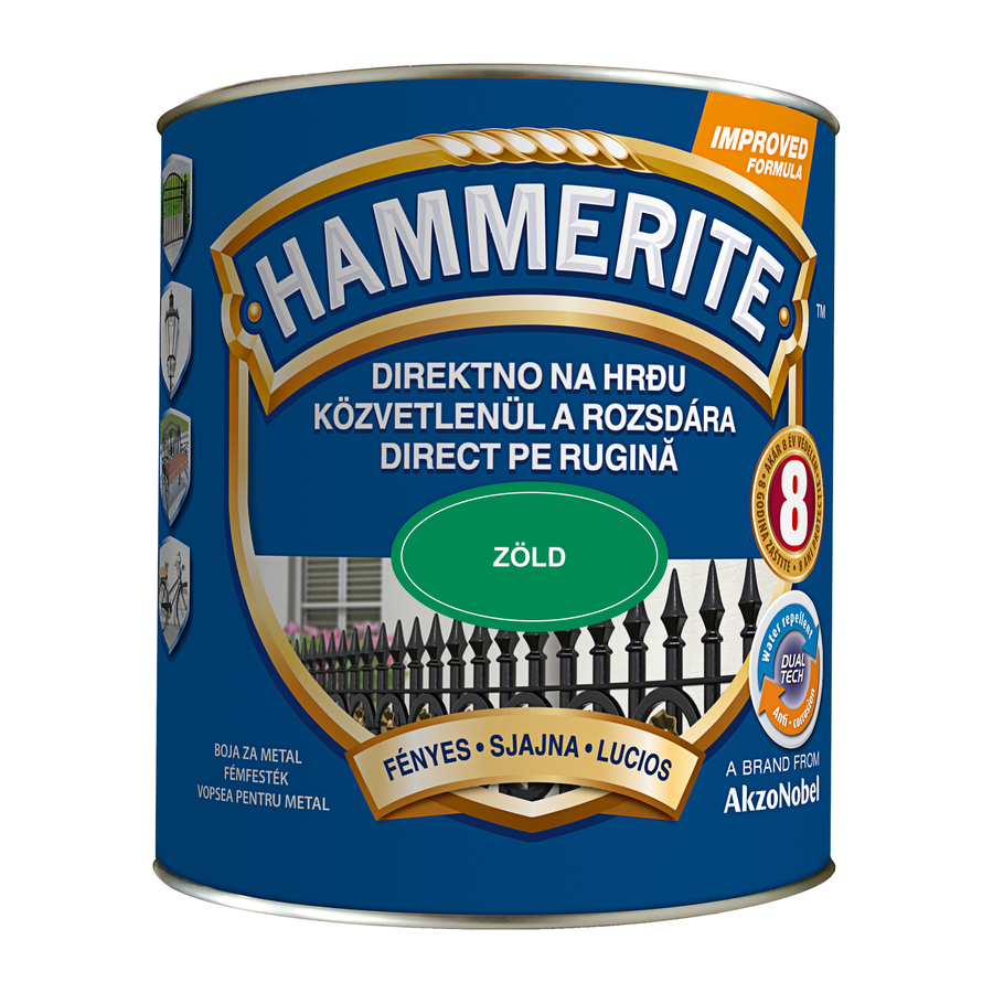 Hammerite közvetlenül rozsdára festék zöld fényes  2,5 l