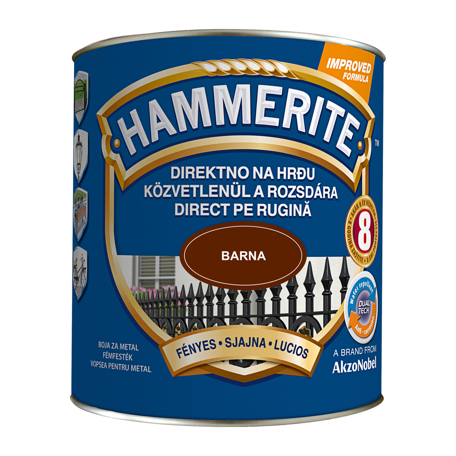 Hammerite közvetlenül rozsdára festék barna fényes  2,5 l