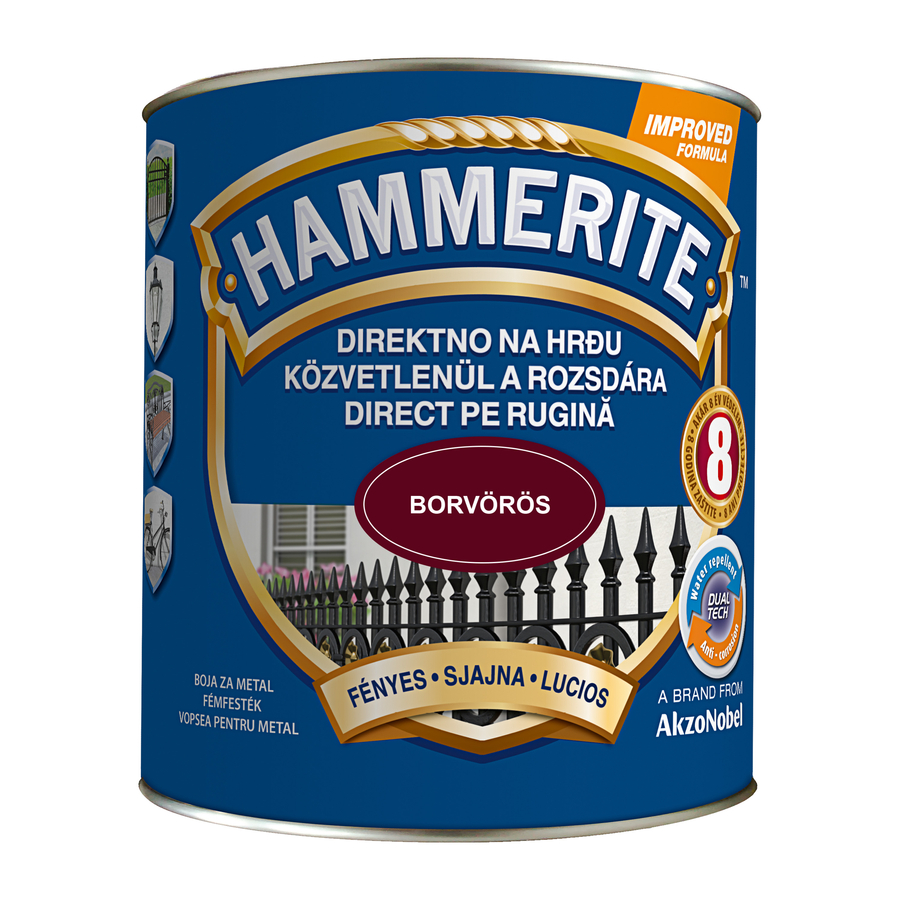 Hammerite közvetlenül rozsdára festék borvörös fényes  2,5 l